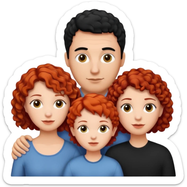 a family of three, all three white: the mother with short, curly red hair, the father with black hair, and the daughter with black hair. sticker