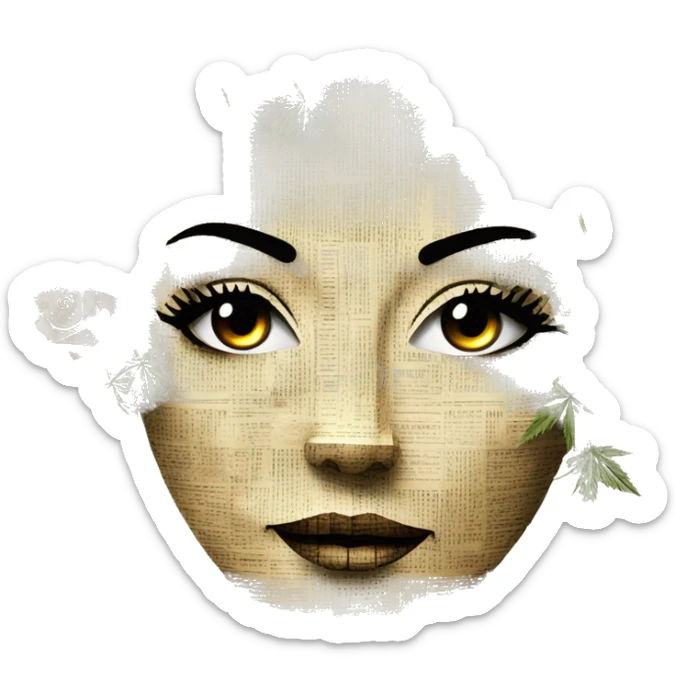  Hemp 420 lady face made of 420 origami newspaper roses hemp leaves lantern fairy lights burning paper and hemp leaves in hair  sticker