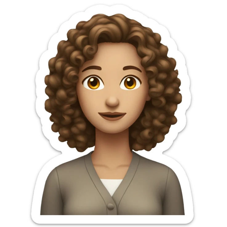 woman with curly brown hair with brown eyes and thin face sticker