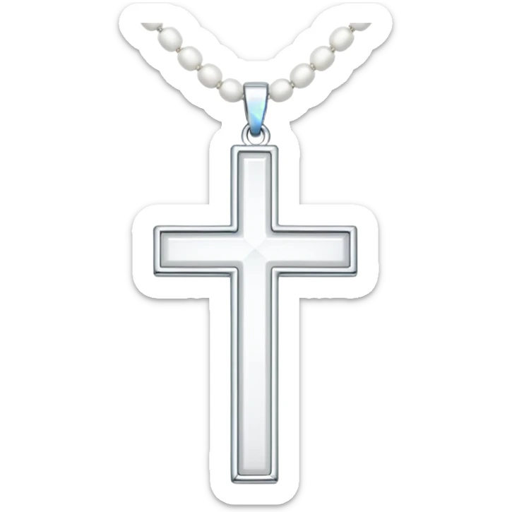 Elegant emoji icon of a white cross made of white beads, glossy surface, and white bead chain subtle shadows, pure white palette sticker
