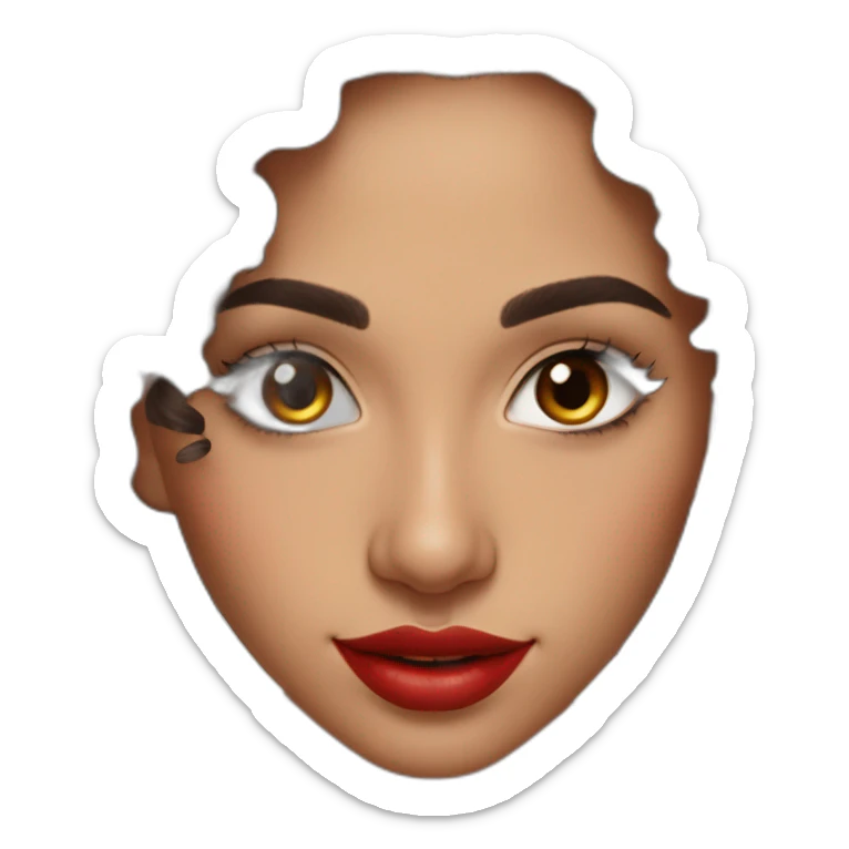 young moroccan woman with dark brown eyes, brown long curling hair with lighter tips, red lips, big smile, cleavage black dress sticker