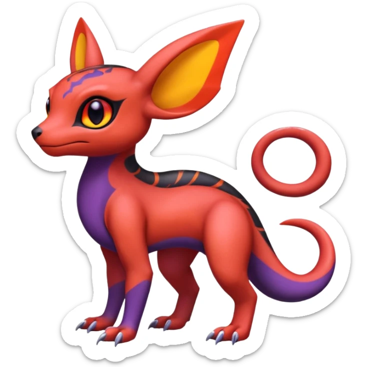Cute Exotic Colorful Guilmon-Salandit-Umbreon-Fakémon-hybrid-creature (full body)  sticker