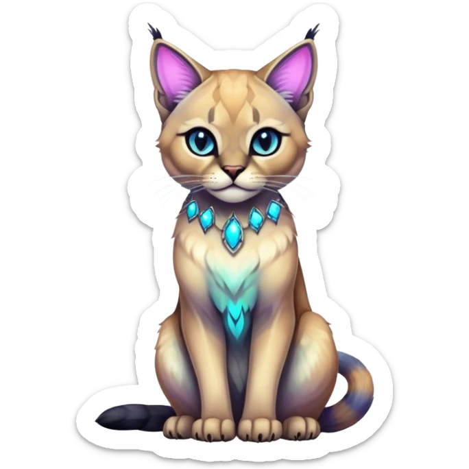 Colorful Neon Gothic exotic iridescent tropical shiny Fantasy-Siamese-Bobcat-Caracal-Scottish-Fold-feline-Fakémon-feline-hybrid (full body) sticker