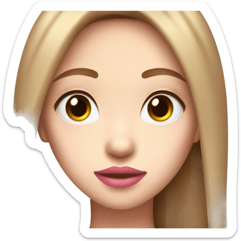 very pretty girl with straight light brown hair pink big lips and white top and white SKIN sticker