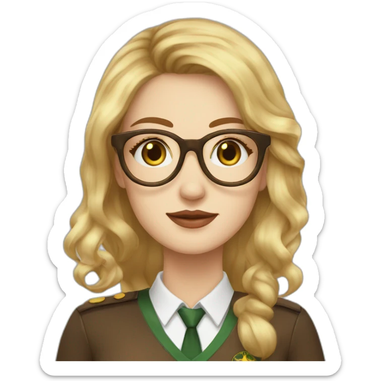 chatain hair pale skin women golden rounded glasses with a coffee and starbuck uniform sticker