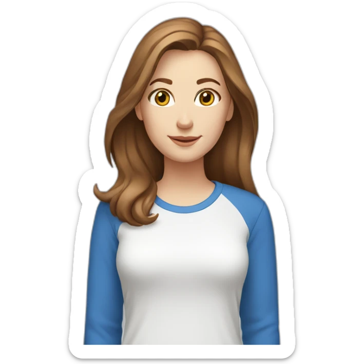 White woman brown hair blue eyes with a T-shirt and name Farmasi sticker