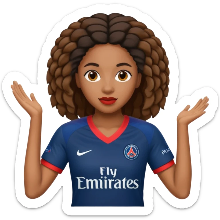 Realistic portrait of a black woman wearing PSG jersey sticker