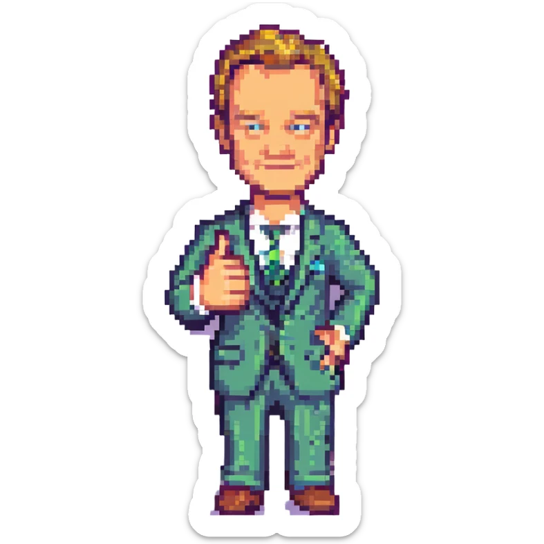Barney Stinson from How I Met Your Mother, giving a thumbs up, pixel art style sticker
