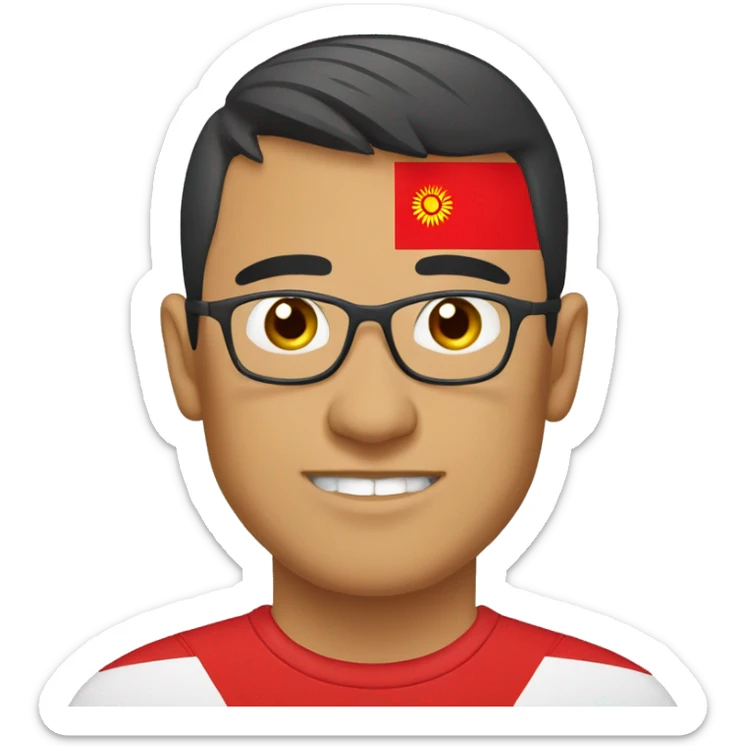 Kyrgyz guy with the image of the flag of Kyrgyzstan on a T-shirt sticker