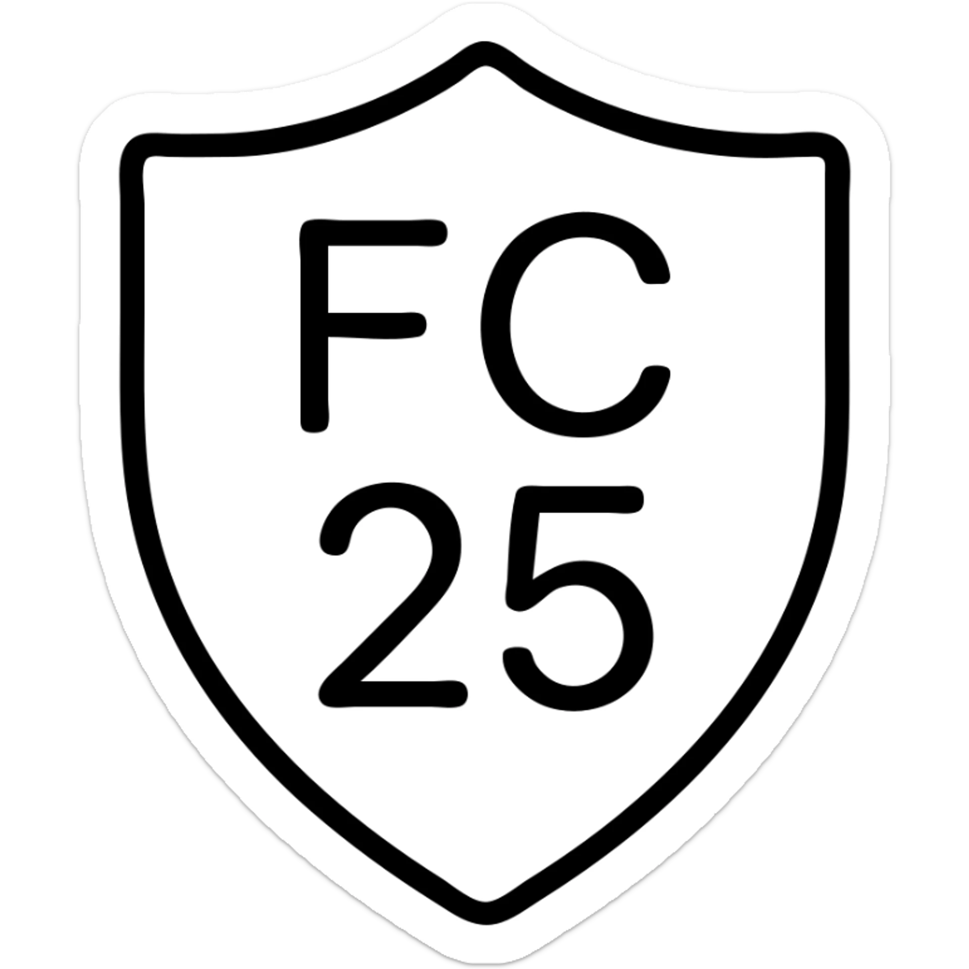 minimal icon of 'FC 25' as a badge or logo, simple black outline, no fill sticker