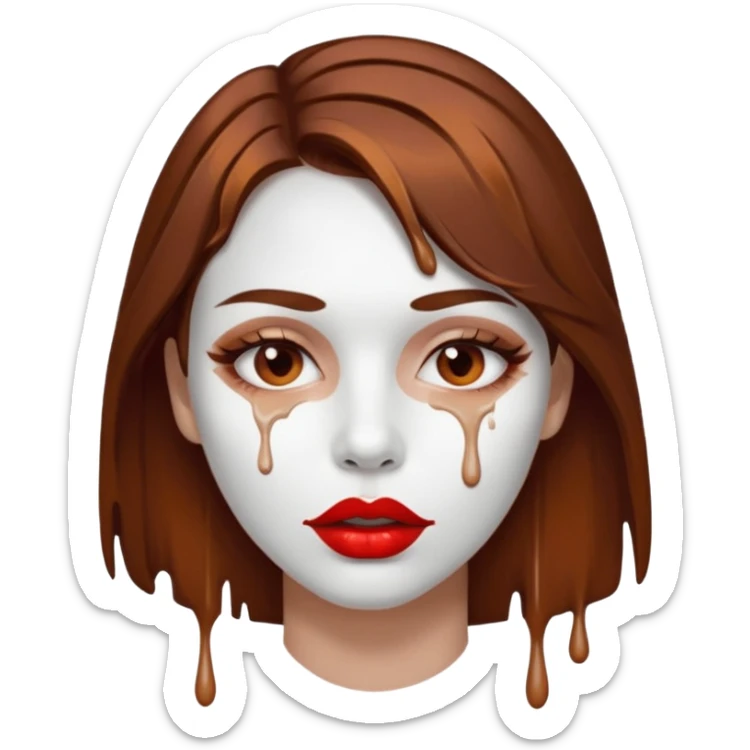Brown Hair Woman , white paint , drip, face, hot  Sexy, lips sticker
