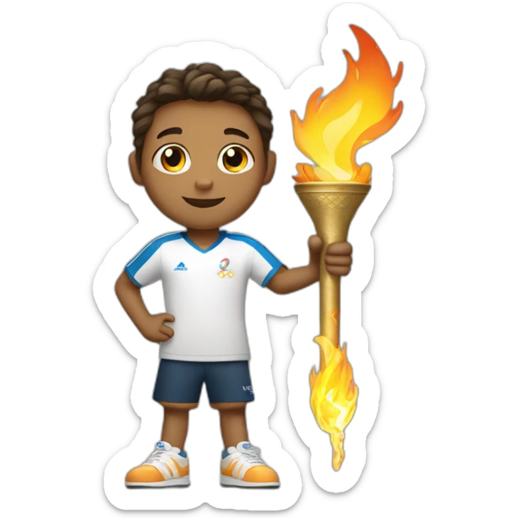 a sporty child who holds the torch of the Olympic flame in his hand. sticker