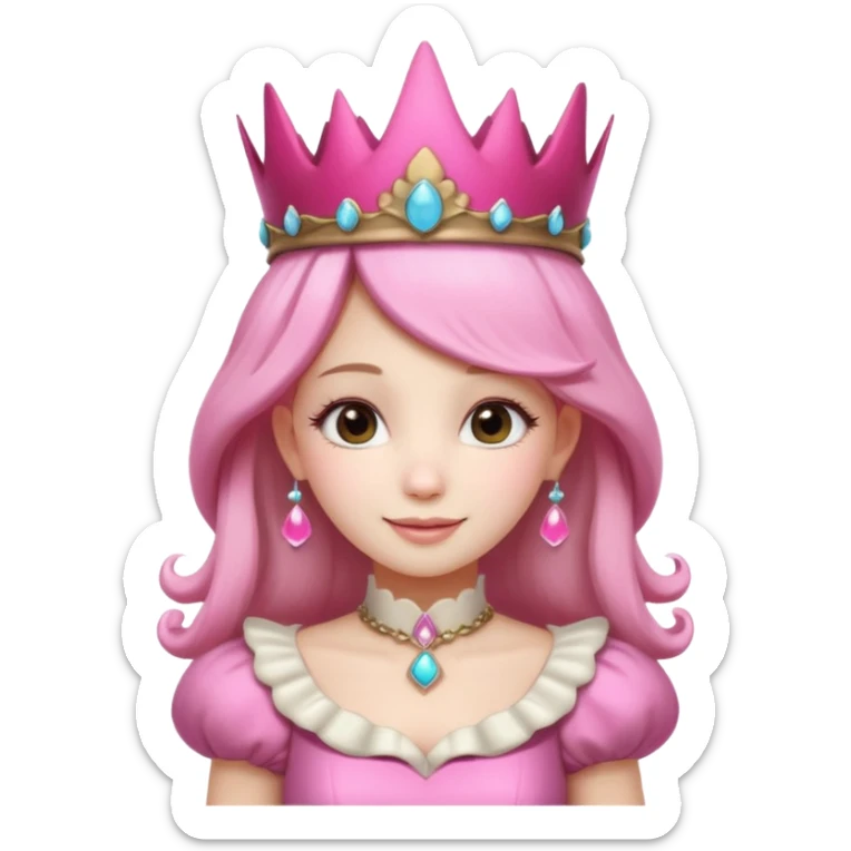 mushroom princess portrait, head and shoulders only, pink mushroom crown, elegant fantasy dress collar, warm smile, 3D cartoon, mobile game icon style, clean background, no text, no watermark
 
 sticker