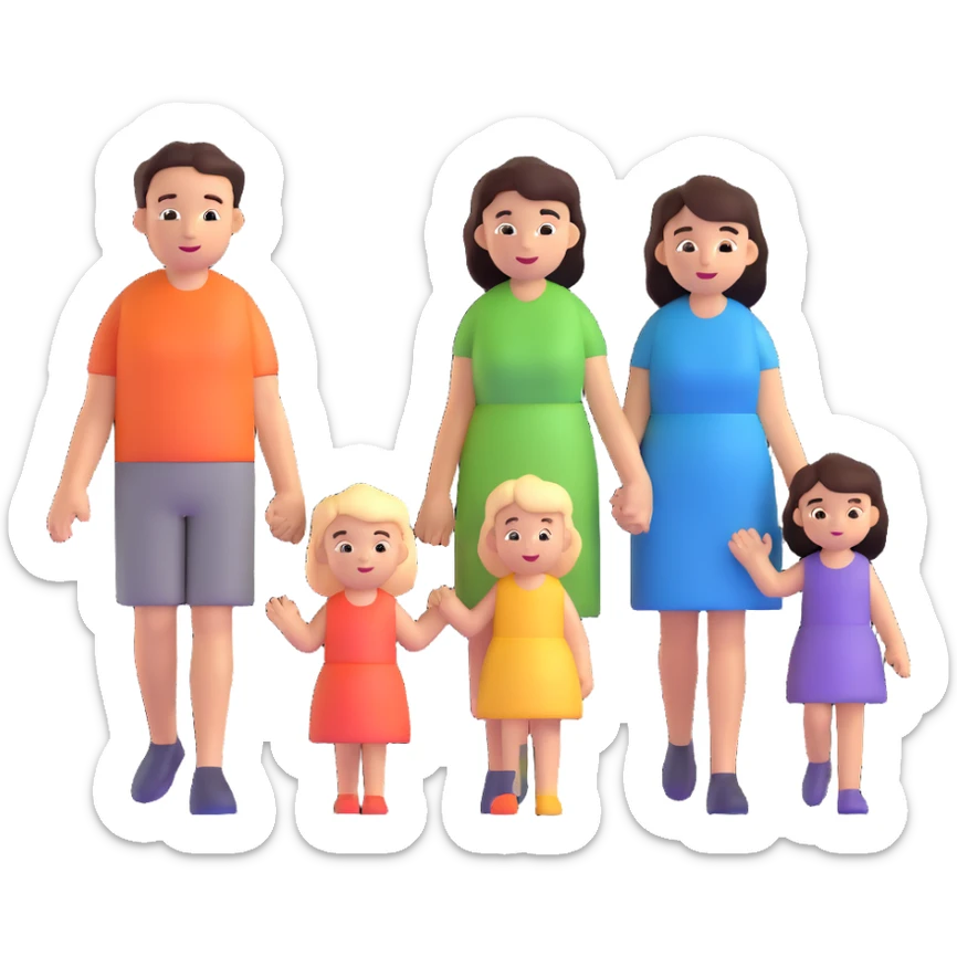 Family with mother, father and three little girls sticker