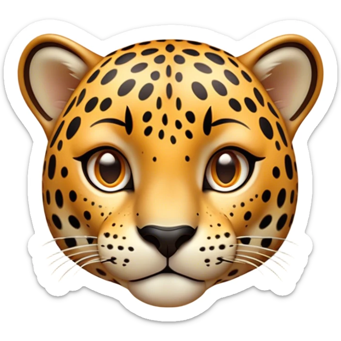 Cinematic Cute Jaguar Portrait Emoji, Head tilted playfully and inquisitively, with a smooth, agile form accented by delicate spotted patterns and round, sparkling eyes full of charm, Simplified yet irresistibly adorable features, highly detailed, glowing with a warm, inviting wild glow, high shine, affectionate and lively, stylized with a touch of whimsical feline grace, soft glowing outline, capturing the essence of a mischievous yet loving jaguar that feels like it could pounce out of the screen into your arms! sticker