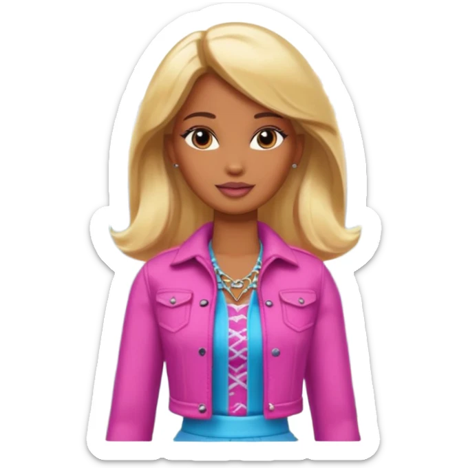 Brown skin blonde hair barbie in front of mountains sticker