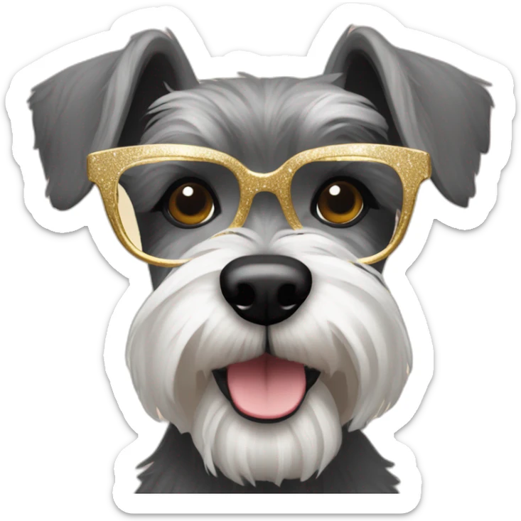 a cute schnauzer dog with golden New Year's Eve holiday glasses sticker