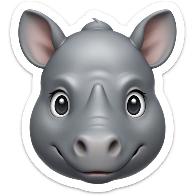 Cinematic Cute Rhinoceros Portrait Emoji, Head tilted playfully and inquisitively, featuring a rugged, glossy slate-gray hide with a gentle, rounded horn and round, sparkling eyes filled with curious wonder, Simplified yet irresistibly adorable features, highly detailed, glowing with a warm, friendly glow, high shine, affectionate and mighty, stylized with a touch of ancient charm, bright and endearing, soft glowing outline, capturing the essence of a mischievous yet loving rhinoceros, so playful it feels like it could stomp out of the screen and into your arms! sticker