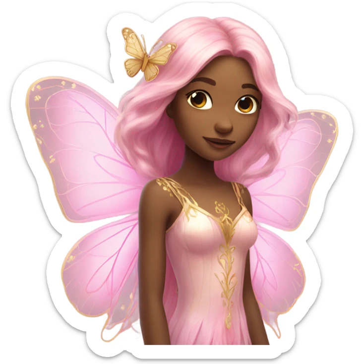 Beautiful, flower, fairy, pink, gold, long hair, butterfly wings sticker