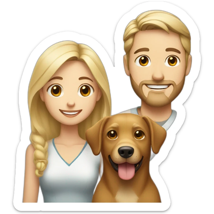 Blonde Jewish man and Chinese girl with brown dog smiling sticker