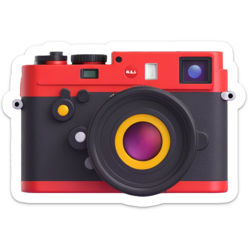 colorful, high quality 3D emoji of a Leica M series camera, detailed and vibrant sticker