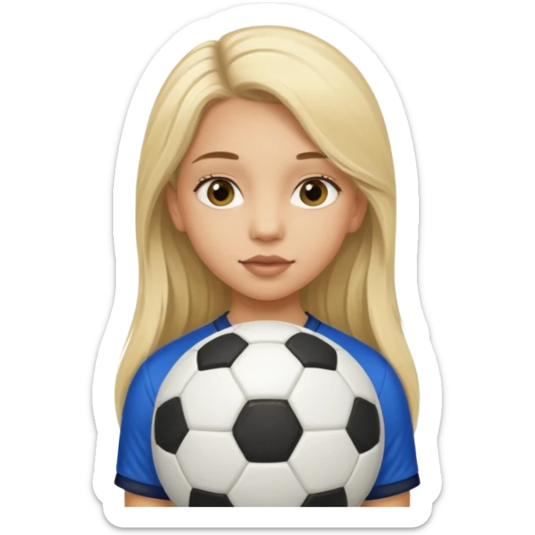 A girl with long light blonde hair with long eyelashes that looks around 13 years old with a soccer ball make her lips lined sticker