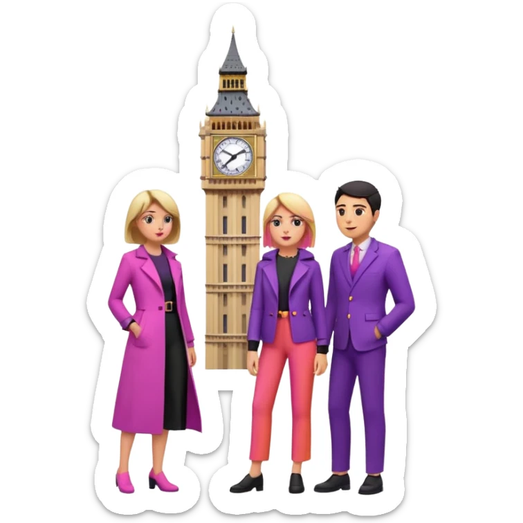 London Big ben and couple is seeing toward big ben and keep couple dress colourful pink,purple,orange,black and some lights sticker