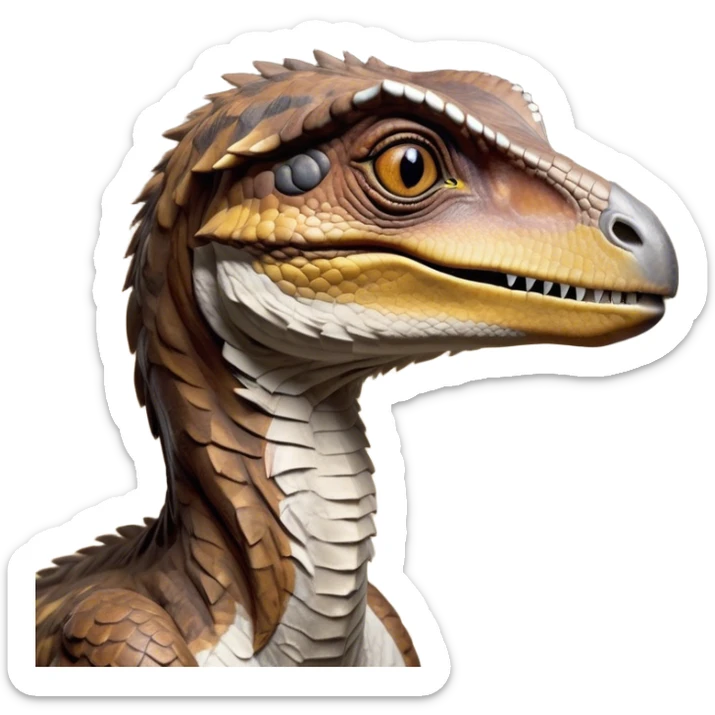 Beautiful and Majestic jurassic park Velociraptor Portrait Emoji, Head and body rendered in serene repose with a subtle, confident smile, showcasing a lithe, agile form with a refined, noble snout and eyes softly closed in tranquil contemplation, Simplified yet exquisitely endearing features, highly detailed, glowing with a soft, drowsy prehistoric light, high shine, relaxed and utterly majestic, stylized with an air of timeless dinosaur elegance, soft glowing outline, capturing the essence of a beautiful and majestic jurassic park Velociraptor that embodies the legendary spirit of jurassic park Park dynamics! sticker