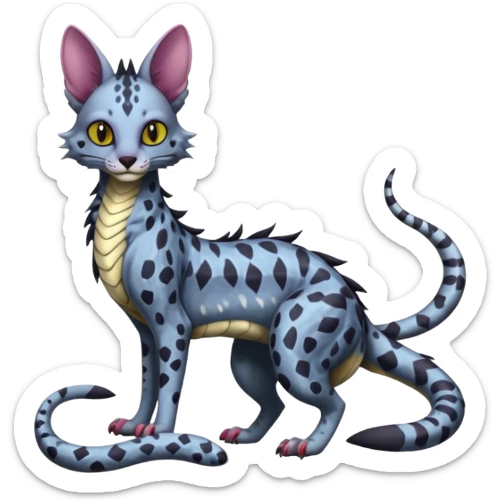 Flurry furry colorful dark edgy gloomy dusky scaly sergal-serval-possum-sphynx-Koi-sergal-fusion-animal-hybrid-creature with a snake-tail sticker