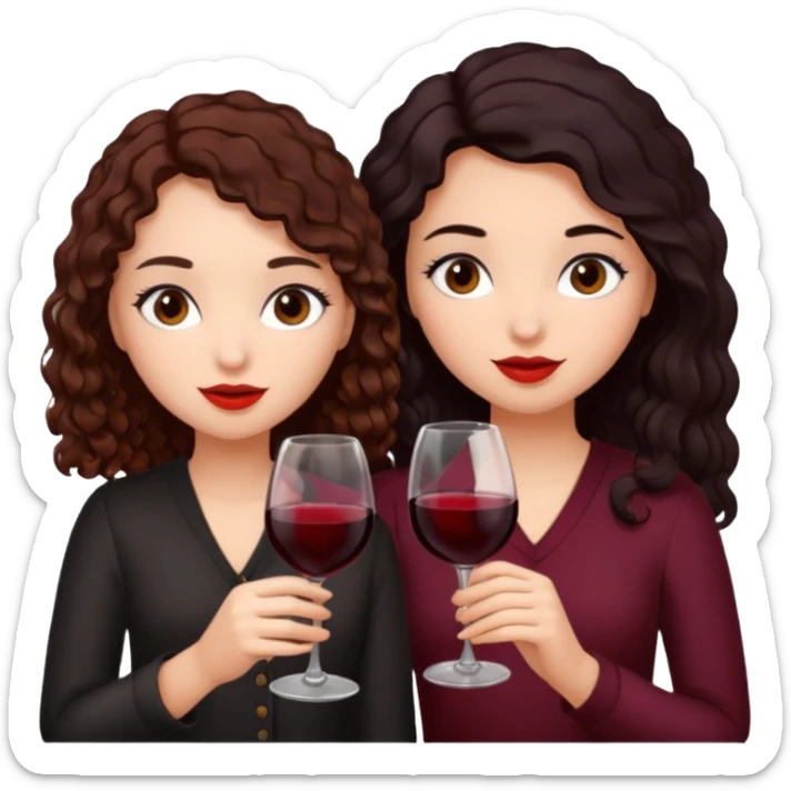 a girl with brown curls and a girl with black straight hair both drinking red wine sticker