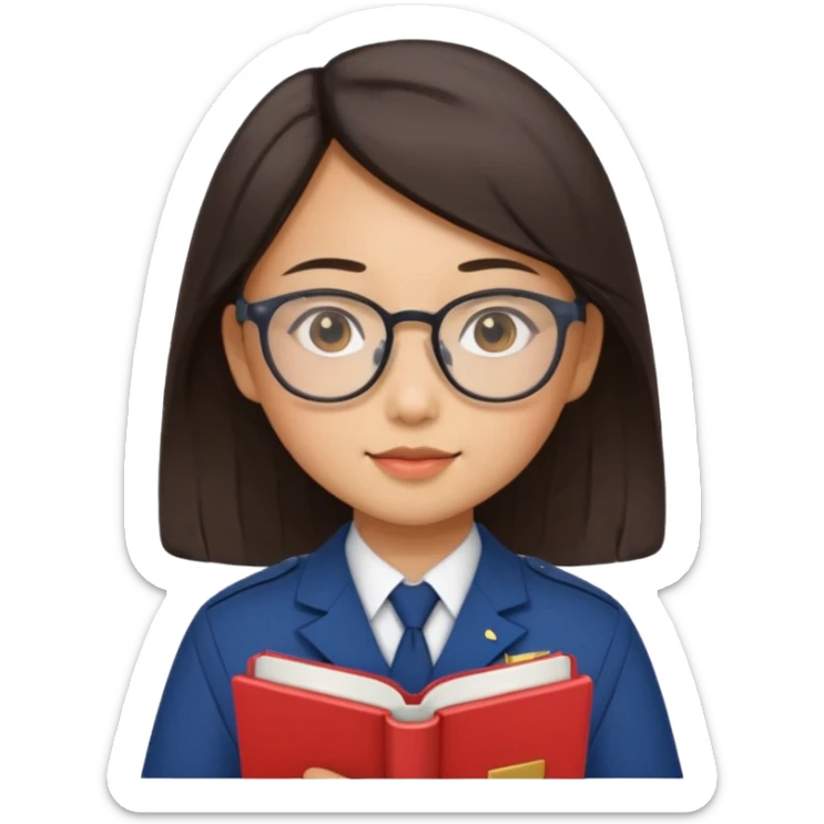 A student, asian girl, wearing glasses, uniform, hold book in front of their chest sticker