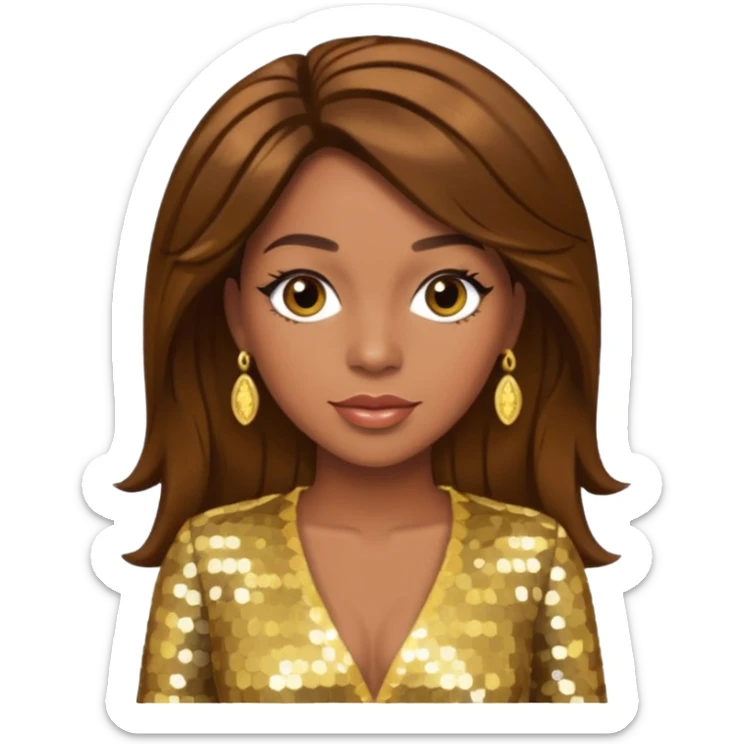 Farrah Franklin from Destiny's Child with brown hair, gold sequin outfit sticker
