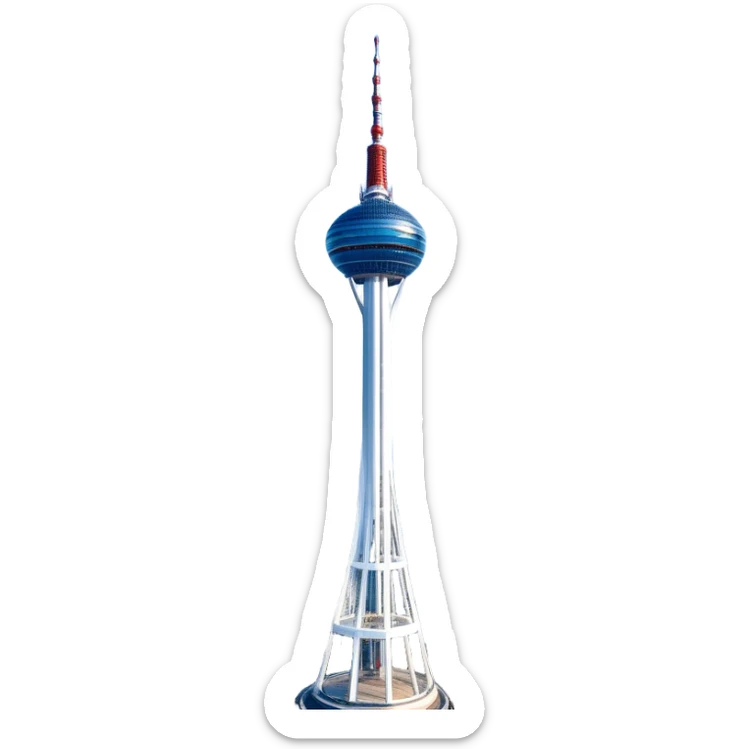 ​Cinematic Realistic N Seoul Tower, depicted in brilliant daylight as a slender, single-column tower rising from a modern cityscape, crowned by a sleek cylindrical observation deck offering panoramic views over Seoul, with crisp glass and steel surfaces reflecting clear blue skies and subtle architectural details that capture its futuristic elegance, sticker