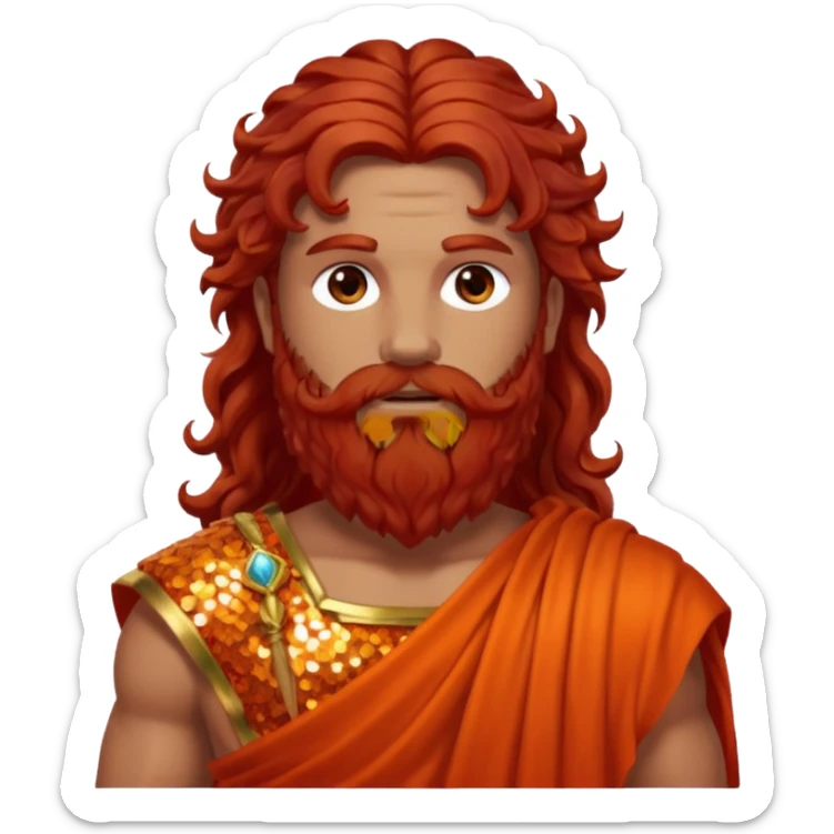 Eurus, God of Autumn Roman Deities with long dark red wavy hair and beard, orange-red sequin toga sticker
