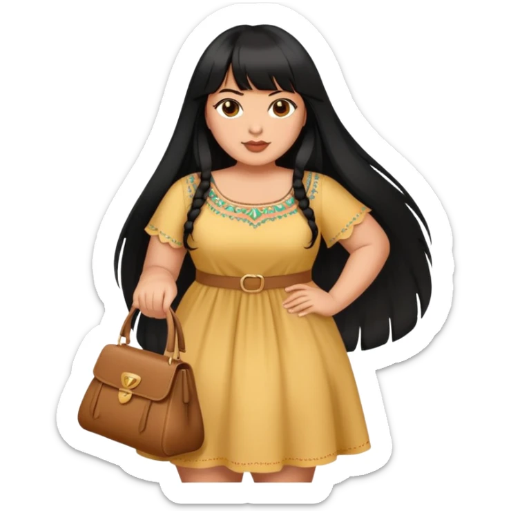 Latina girl with bangs black long hair plus size with a dress purse sticker