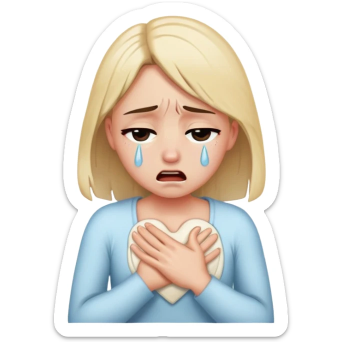 a girl crying in pain holding her chest, heartbreak, tears streaming down face sticker