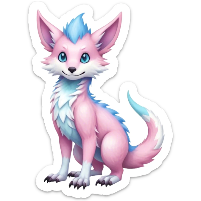 Feral Rare Fantasy cute adorable edgy pastel pink light-blue white iridescent Vernid-Sergal-hybrid by LiLaiRa, markings, tufted ears, full body sticker
