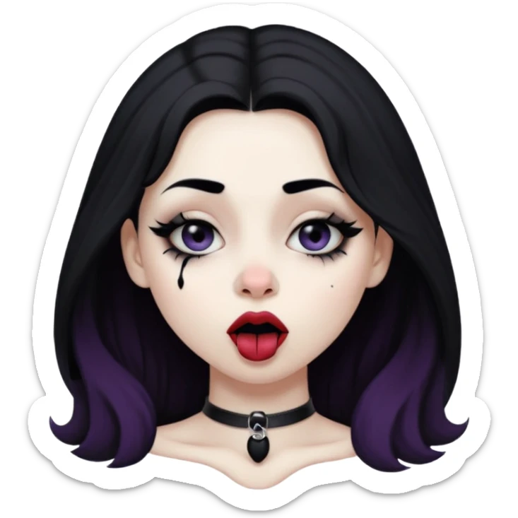 Goth girl with her eyes rolled up and towards her nose and her tongue sticking out sticker