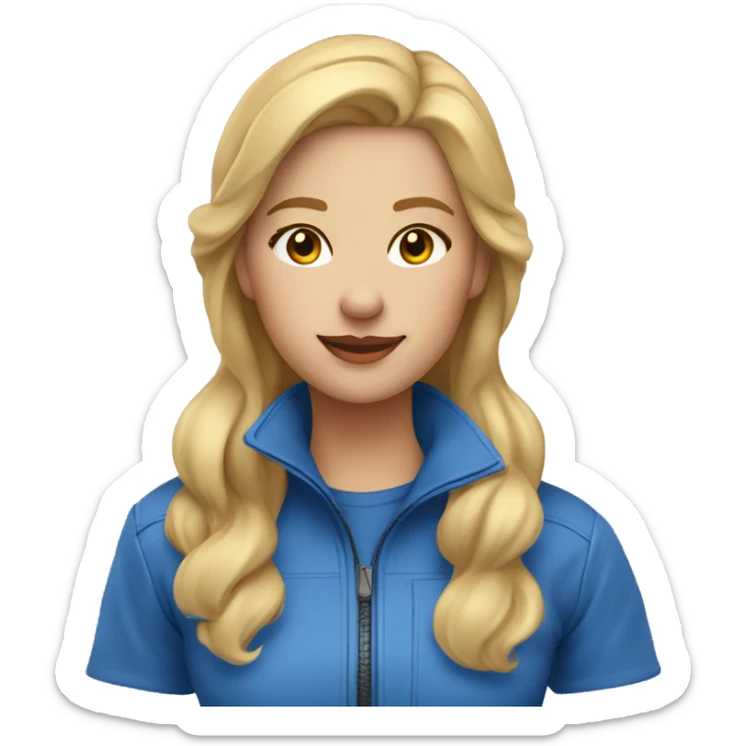 Pretty Honey blonde woman fair skin in blue helmet and blue flight jumpsuit  sticker