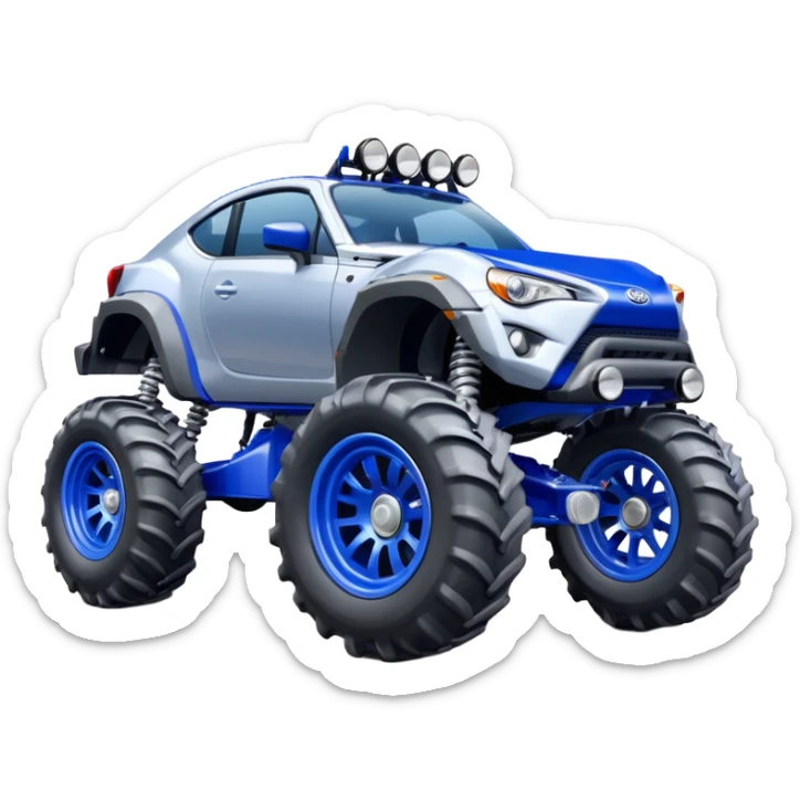 Silver Tractor wheels on monster glossy ultramarine body 2025 Toyota 86 off-road rally car  sticker