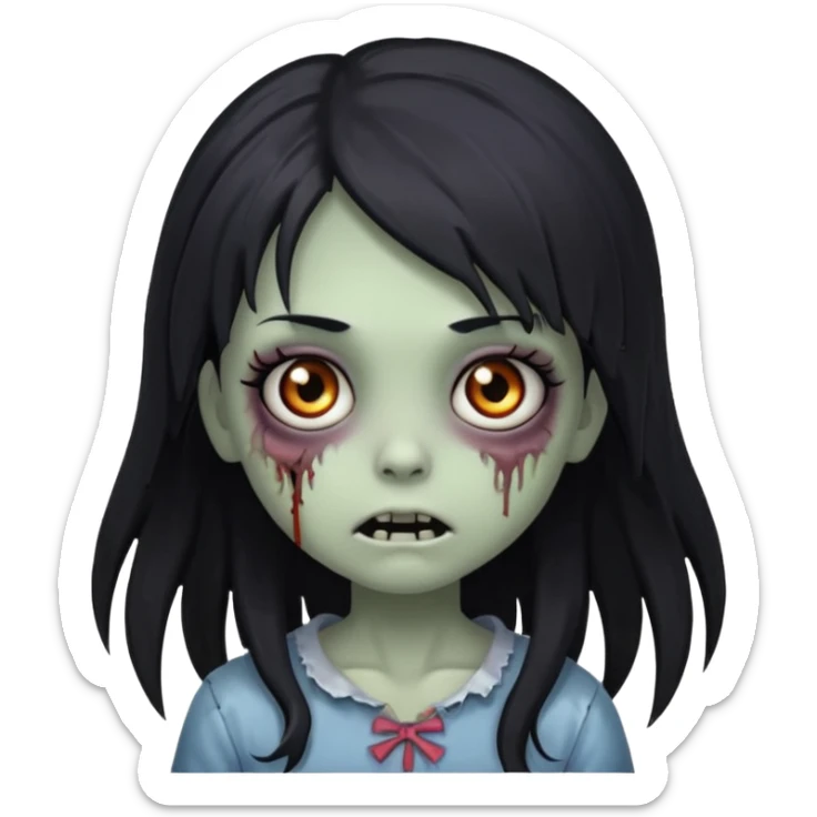 cute and small zombie girl with long wispy black hair sticker