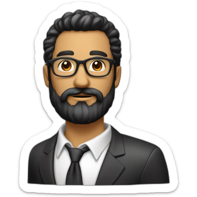 Homme noireau cheveux long attaché barbu avec lunette  sticker