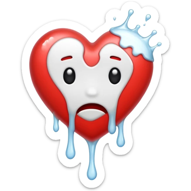 The broken heart emoji in white with sticky white liquid Ozzing out of it sticker
