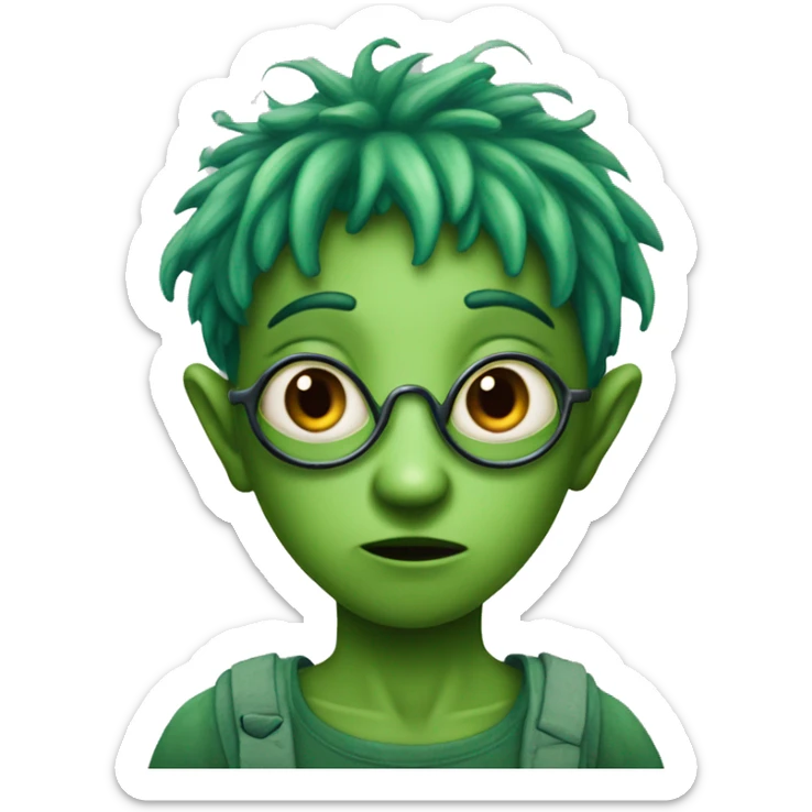 An alien with four eyes and green hair and is a fairy with marron ragged clothes sticker