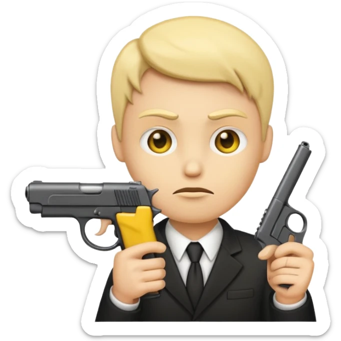 stylized emoji of a gun pointed at a cartoon head, no violence, no blood, neutral expression sticker