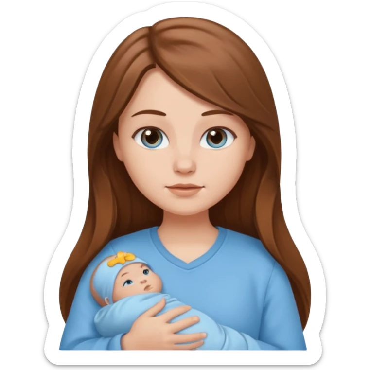 Round white girl with brown long hair and baby blue clothes  sticker