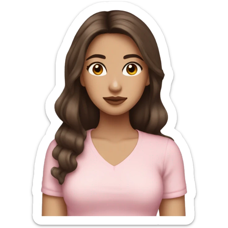 hispanic pretty girl with brown hair and light  pale skin in pink shirt coquette aesthetic  sticker