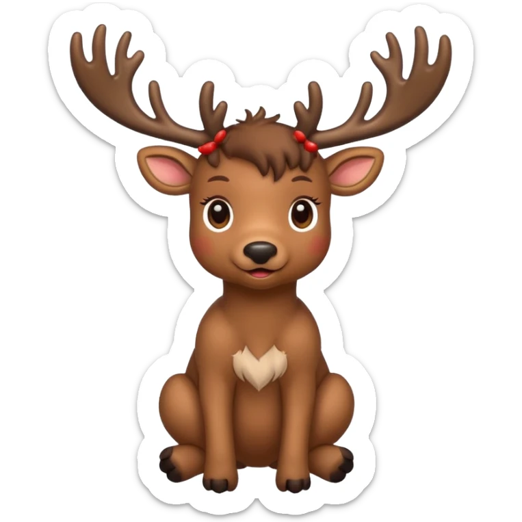 reindeer baby  cute, full body , gifts stuck in horns sticker