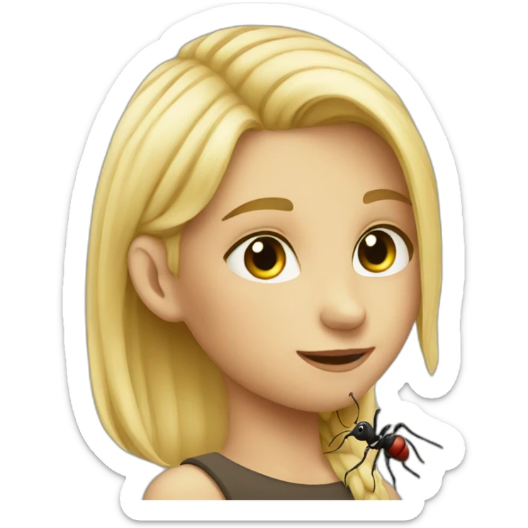 blond girl with ant sticker