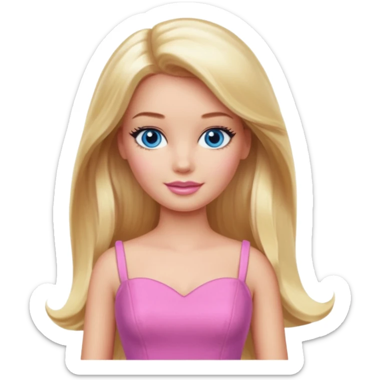 barbie, long blonde hair, pink dress, with blue eyes sticker